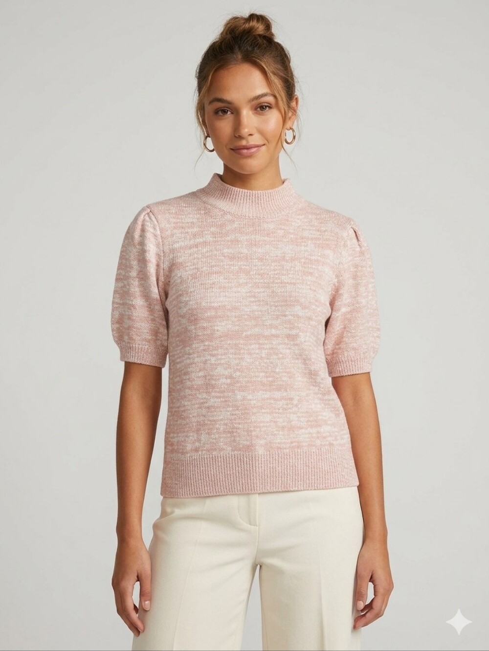 CeCe Heathered Blush Short Sleeve Knit Top